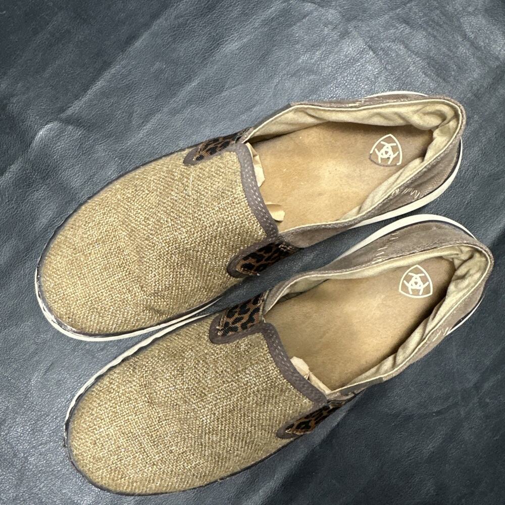 Ariat Womens Size 9.5 B Leather Cruiser Casual Slip On Shoe Leopard Canvas 340 - Picture 2 of 12